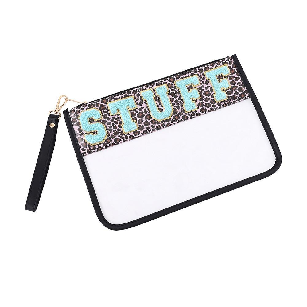 Clear Pvc Embroidered Alphabet Travel Toiletry Bag With Colorful Design