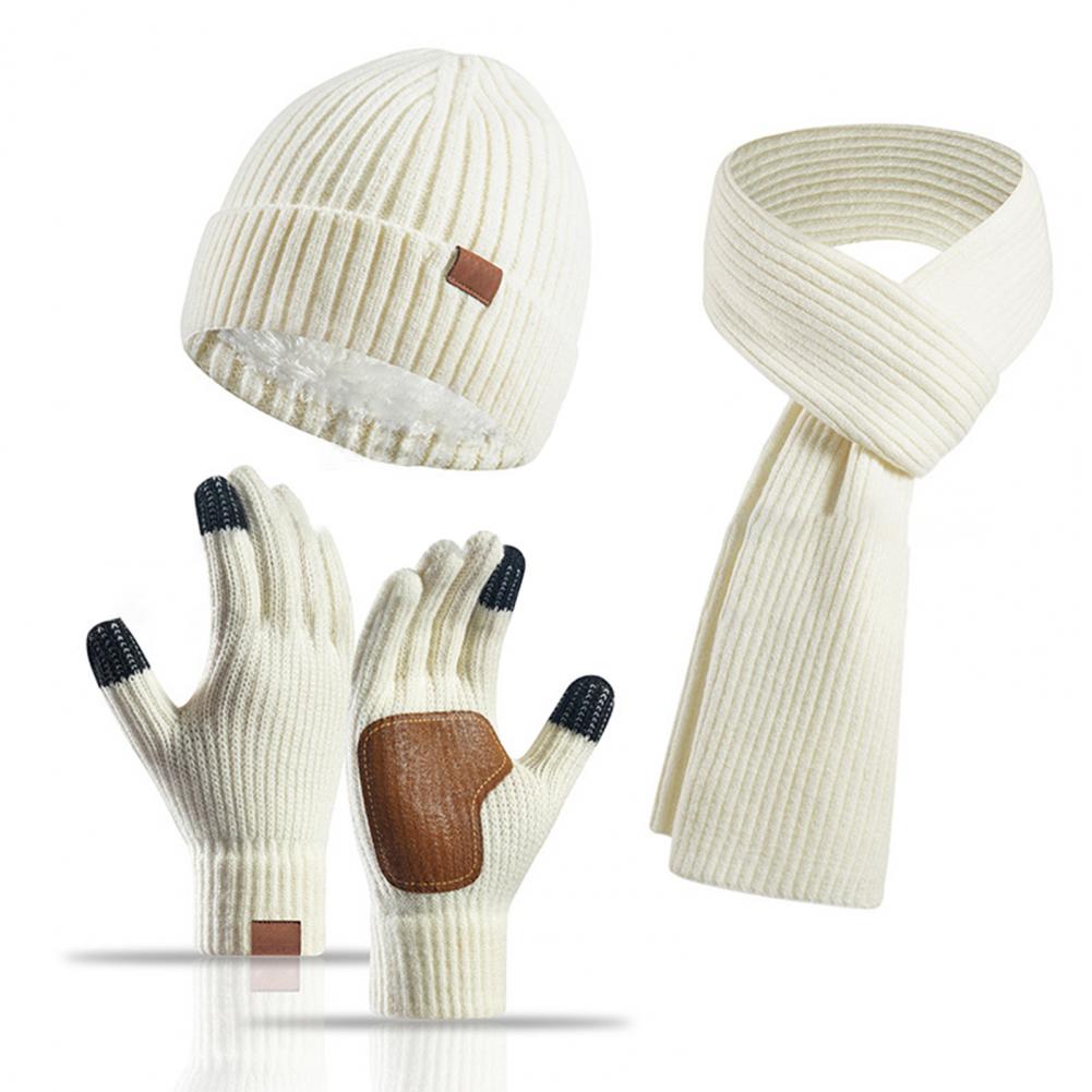 3 шт./комплект унисекс зимняя шапка шарф перчатки комплект толстая вязаная теплая шапка отличное трение ладонные перчатки эластичные уши ветрозащитный