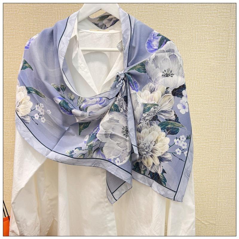 Oil painting magnolia thin silk crepe de chine scarf long scarf 100% mulberry silk summer sunscreen