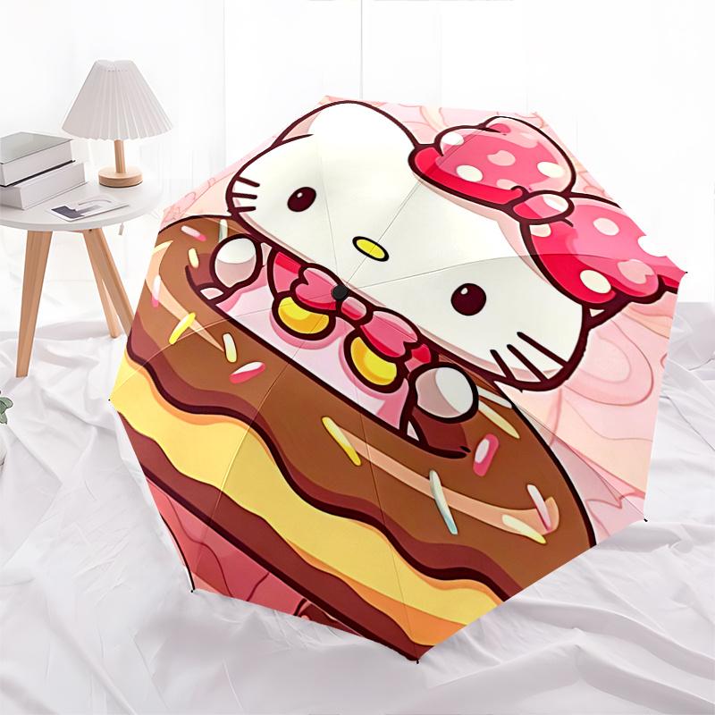 1pc Hello Kitty Donut Automatic Opening/Closing Umbrella - Portable Three-Fold Design with 8-Bone Iron Frame - Outdoor for Fans, Travelers, Everyday U
