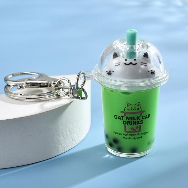 Подвеска Cat Bubble Tea, мультяшный чай с молоком, кулоны, брелоки, модные акриловые брелоки, украшения для рюкзаков и телефонов