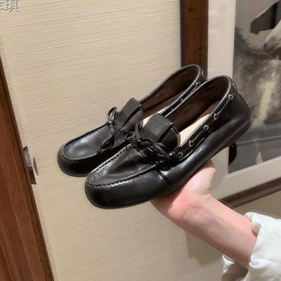 Версия из коровьей кожи~ нишевая серия miu супермягкие лоферы с неглубоким вырезом, женские плоские кожаные туфли-слипоны Doudou