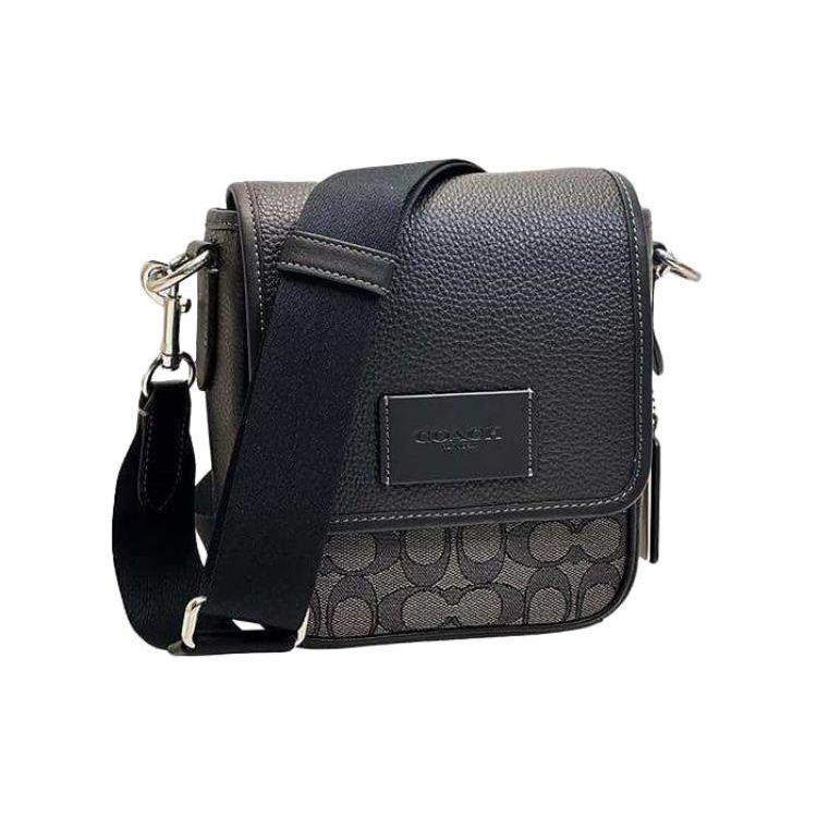Coach Lucas 16 Classic Monogram Магнитная застежка Кожа и Ткань Плечевая Сумка через плечо Маленькие Мужские сумки Черный CO915-SVO1U