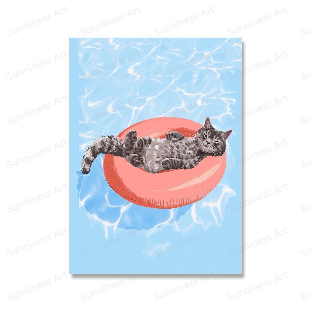 Забавный кот со вкусом шампанского, ленивое лето, холст, картина для любовника кошек, подарки, кухонная настенная художественная картина для гостиной, домашний декор, постер