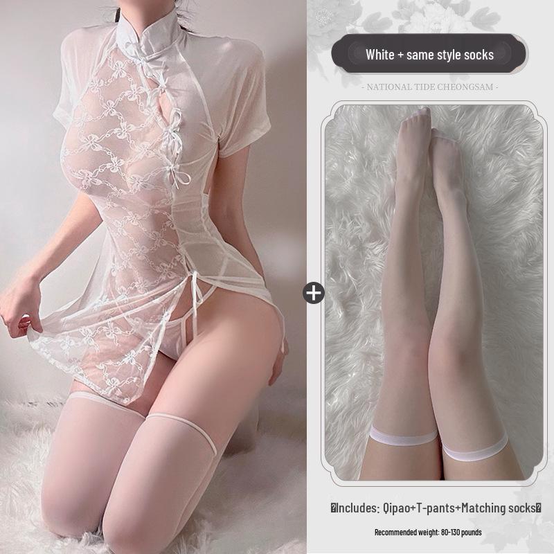 Соблазнительный кружевной комплект нижнего белья чонсам с разрезом 8345