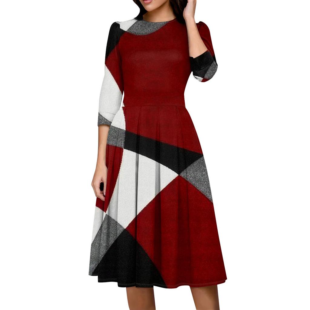 Women's Casual And Fashionable 3/4 Sleeve Pocket With Back Zipper Dress