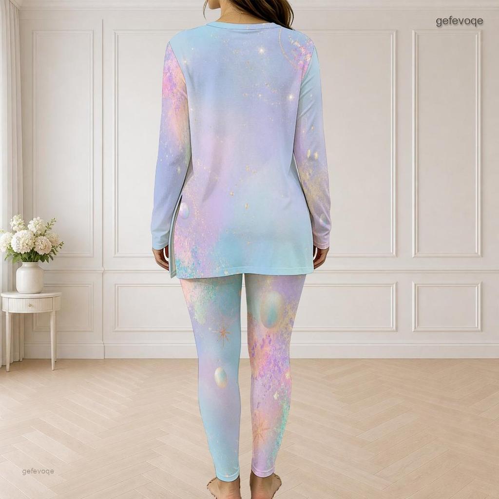 Women Plus Size Two Piece Pants Set Half Zip Long Sleeve Printed Longline Top Fitted Pants