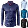 Four Sided Elastic Shirt for Men Color Blocked Diamond Button Lapel Shirt Casual No Iron Formal Wear Shirt