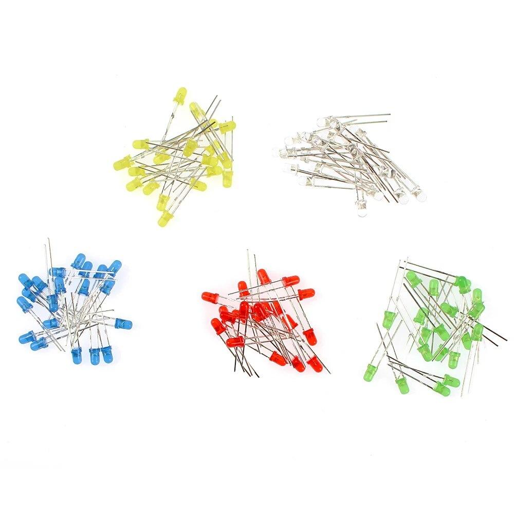 60-100 шт., комплект светодиодных ламп, диодов, набор светодиодов 3 мм — разные цвета для различных проектов «сделай сам», красный, оранжевый, желтый, зеленый, синий, белый