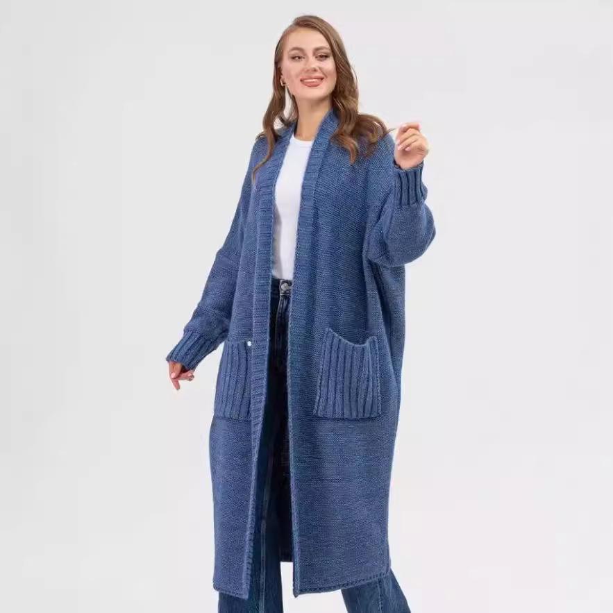 2025 European and American Style Women's Mid-Length Loose Knitted Cardigan Sweater