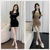 Bestmood Сексуальное Короткое Платье-Топ Bodycon с Открытым Вырезом и Коротким Рукавом, Облегающее, Сборки, Длина, Посадка, Платье-Тройка, Клубная Одежда, (М Хаки)
