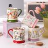 Керамическая чашка с цветочным принтом, винтажная кружка с цветами, кофейная чашка, чашка для воды высокой ценности, сувенирный подарок для пары