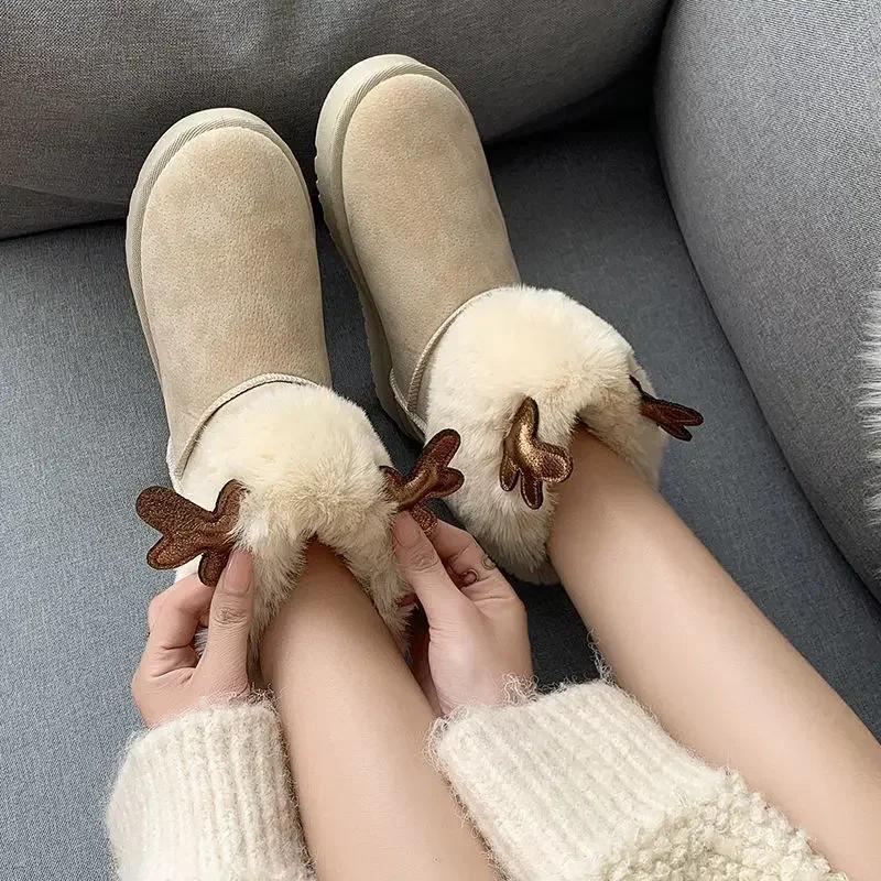 Модные Kawaii Женские Снегоступы Большого Размера Теплые Элегантные На Среднем Каблуке Милые Женские Ботинки Плюс Зимняя Обувь 2024 Работа на Скользкий Шик