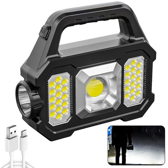 Super Bright Solar LED Camping Flashlight Work Lights USB Rechargeable Handheld Solar Powered Lanterns Spotlight Searchlight
