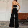 Sexy Women Nightclub Elastic High Waist Casual Loose Wide Leg Glitter Sequin Bell Bottom Pants 2025 New Female Party Trousers