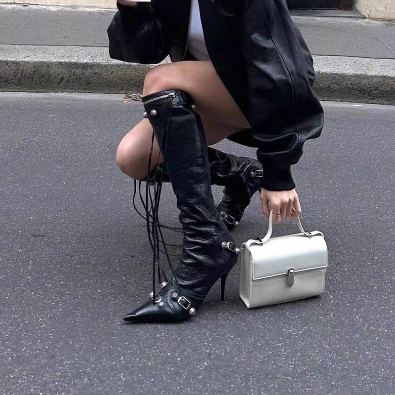 Fashion Pointed Toe Studded Zipper Ladies Knee High Shaft Shoes Hot Demi-season On Promotion Designer Luxury Goth Y2k Women's Long Boots
