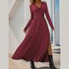 Women Fashion Spring Autumn Long Sleeve Lacework V Neck Solid Color High Split One Piece Dress