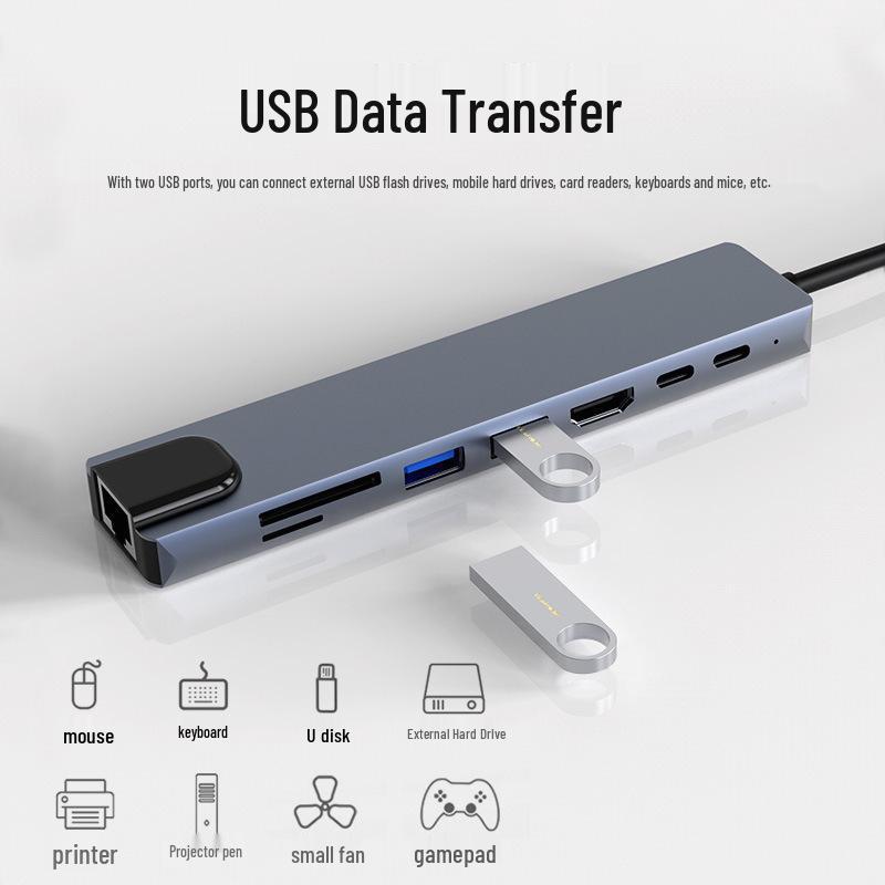 Док-станция расширения 8-в-1 для ноутбуков Apple: Многопортовый хаб с поддержкой USB, сети, Type-C и кардридера