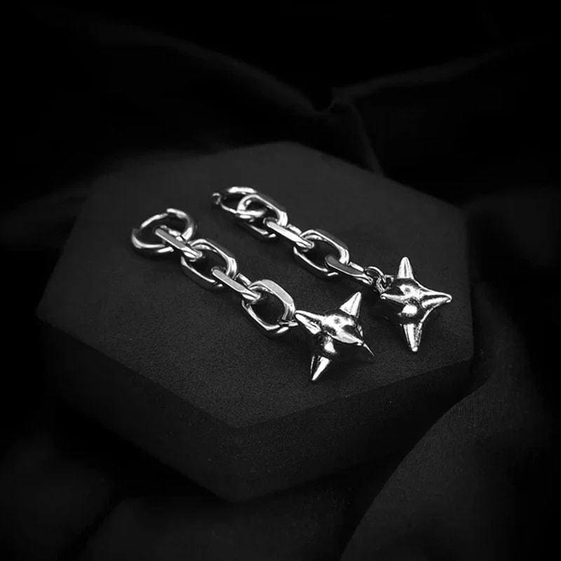 Серьги-подвески с шипастой булавой Готические серьги на цепочке Панк-серьги с эффектным подвесом