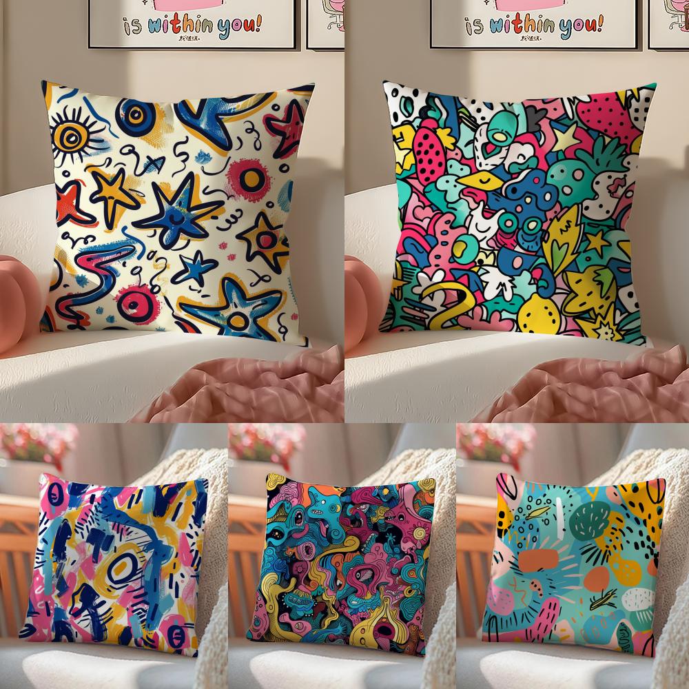 Cute graffiti Funy Abstract Art Cushion Cover Linen Pillowcase Cover Soft Decor for Sofa Home Room