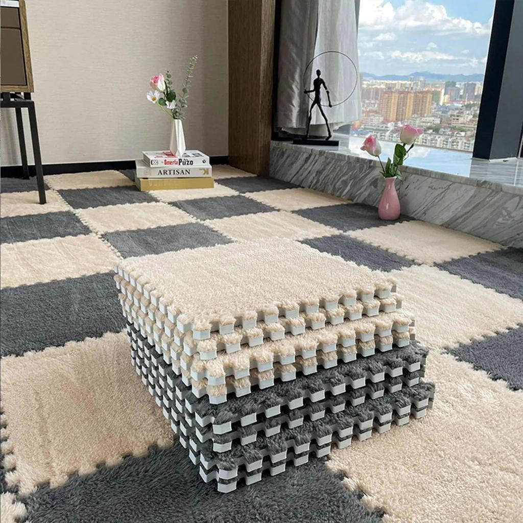 10Pcs 30x30cm Soft Plush Baby Play Mat Interlocking Foam Puzzle Carpet For Kids Warm Exercise Tiles