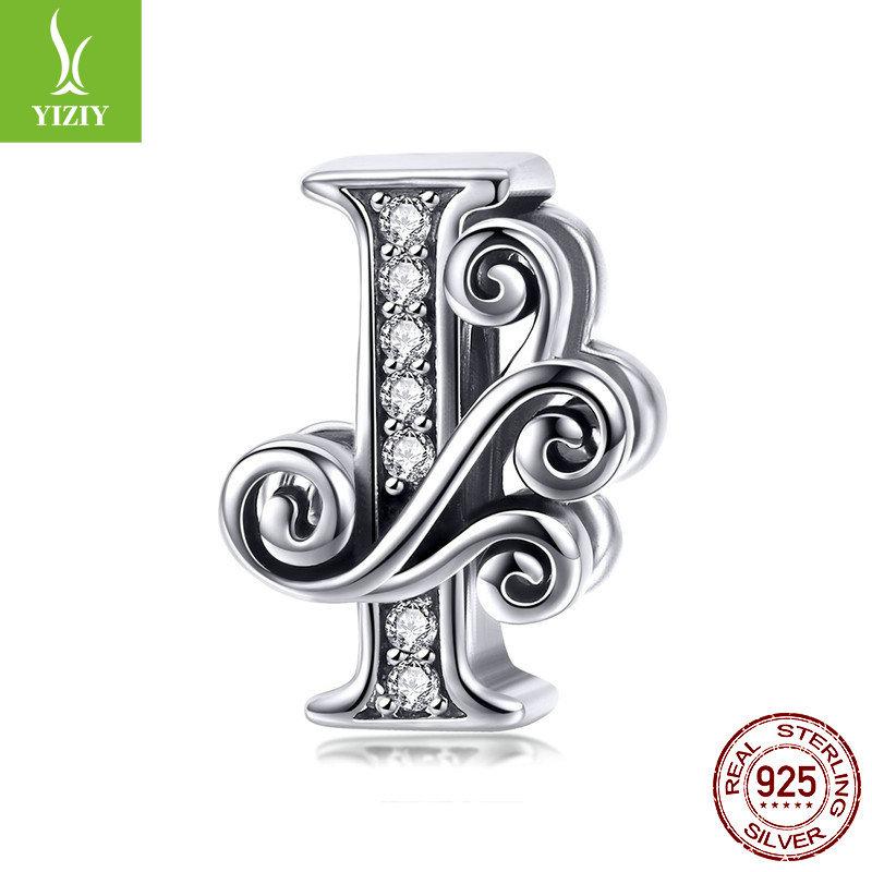 Браслет из 26 букв, аксессуар с бусинами, бусины из циркониевого стерлингового серебра, рассыпные бусины Bsc030