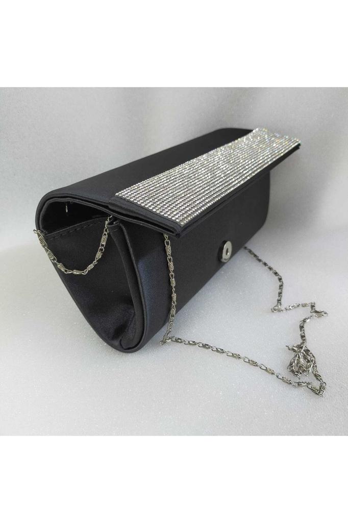 Women's Stylish and Useful Evening Dress Bag Silver Lame Shiny Mirror Fabric Stone Evening Dress Bag