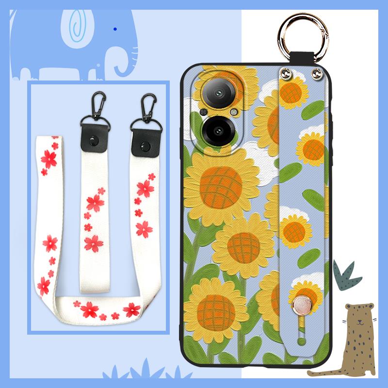 Fashion Design Ring Phone Case For Realme C67 4G Back Cover Kickstand Wrist Strap Anti-dust Anti-knock Soft Case Flower