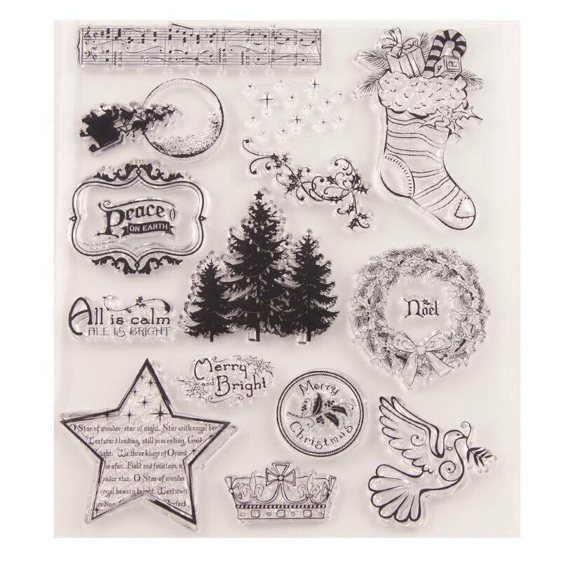 Merry Christmas Transparent Silicone Clear Stamps for Seal DIY Scrapbooking Album Paper Card Stamp Tree Garland Socks
