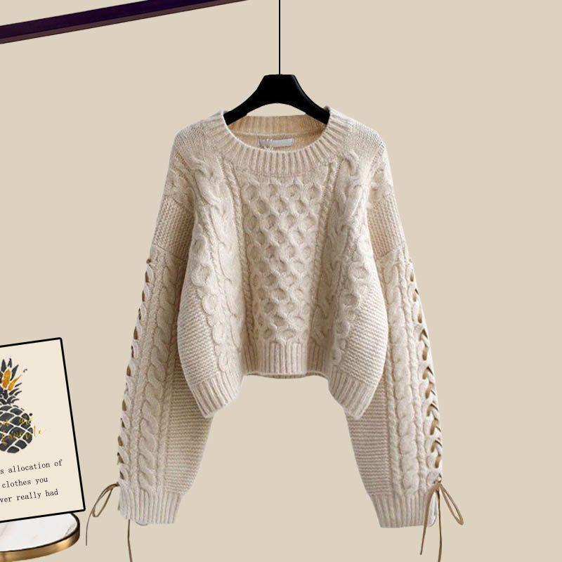 Plus-Size Women's Fashionable Knitted Sweater and Casual Pants Two-Piece Set for Autumn and Winter