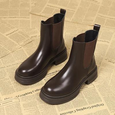 Модная женская обувь 2024 Модные осенние слипоны женские ботинки Круглый носок Однотонные Короткий голенище Платформа Водонепроницаемые Ботинки в корейском стиле