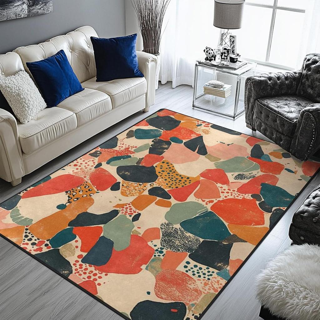 Colorful Floral Area Rug Non-Slip Carpets Green Carpet Flowers and Leaves Rug Decor for Living Room Bedroom Living Room Study