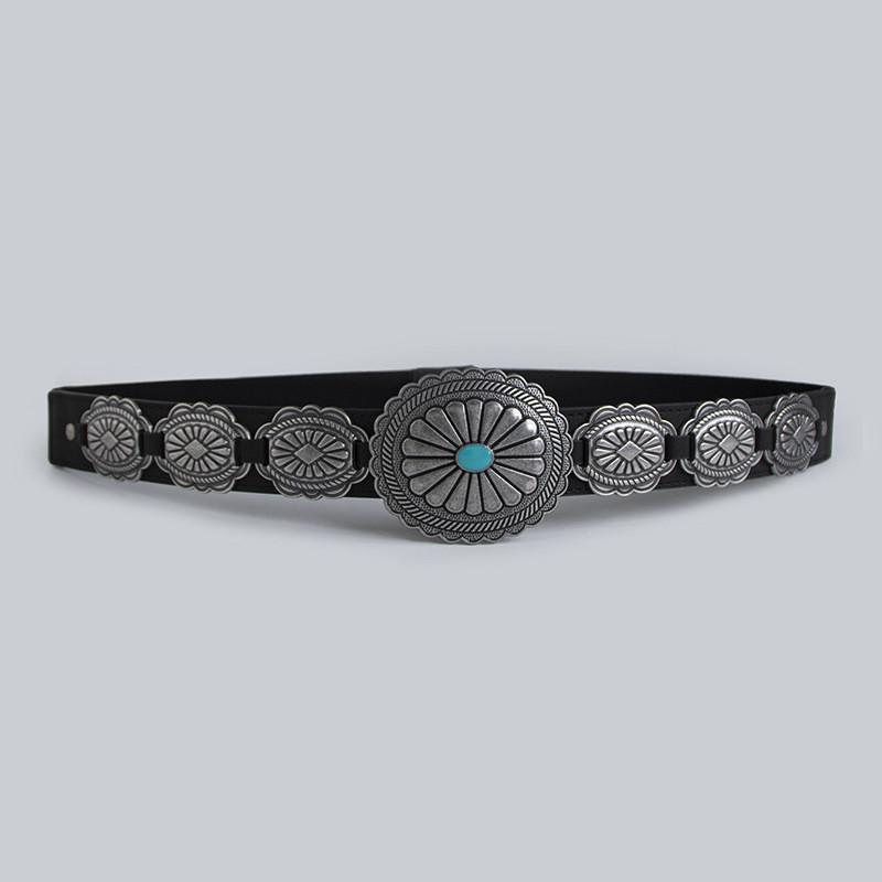 Bohemian Western Style Faux Leather Belt For Women With Metal Buckle And Retro Appeal