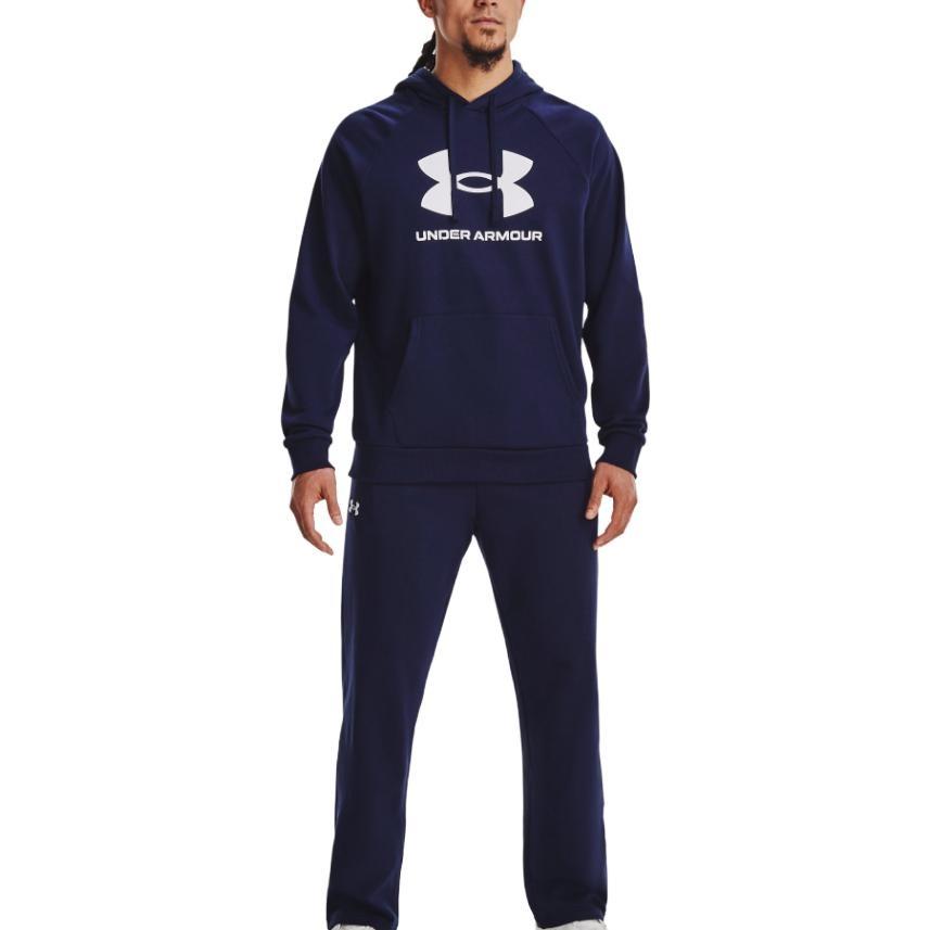 Under Armour Rival Fleece Sweatshirts Men's Navy Blue Hooded Moderate Regular Unisex 1379758-410