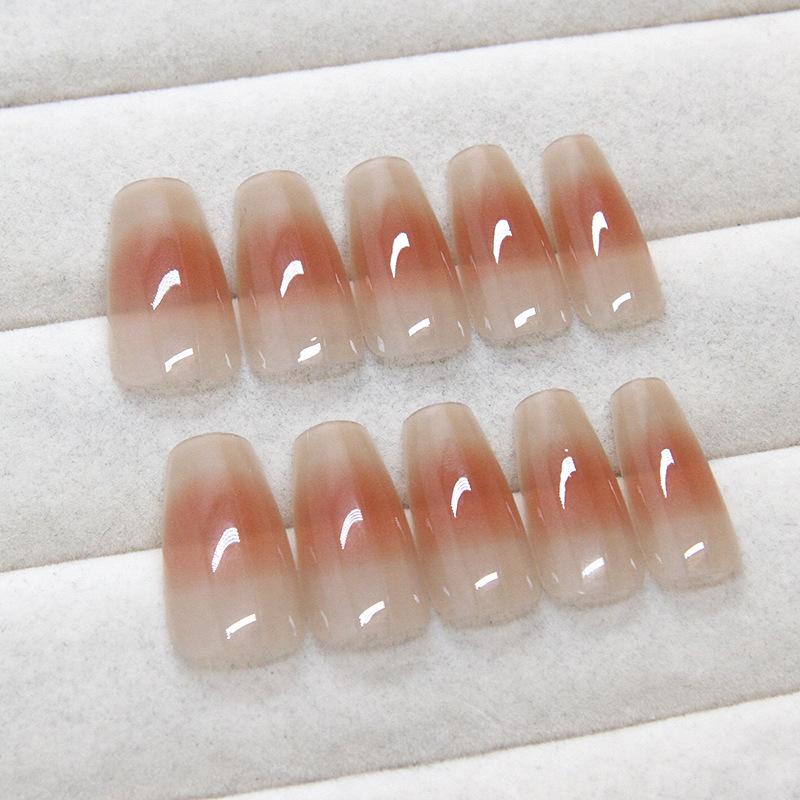 Long style gradual change nude wear nail temperament blush nail art piece clean and white minimalist pure want 24 pieces finished product