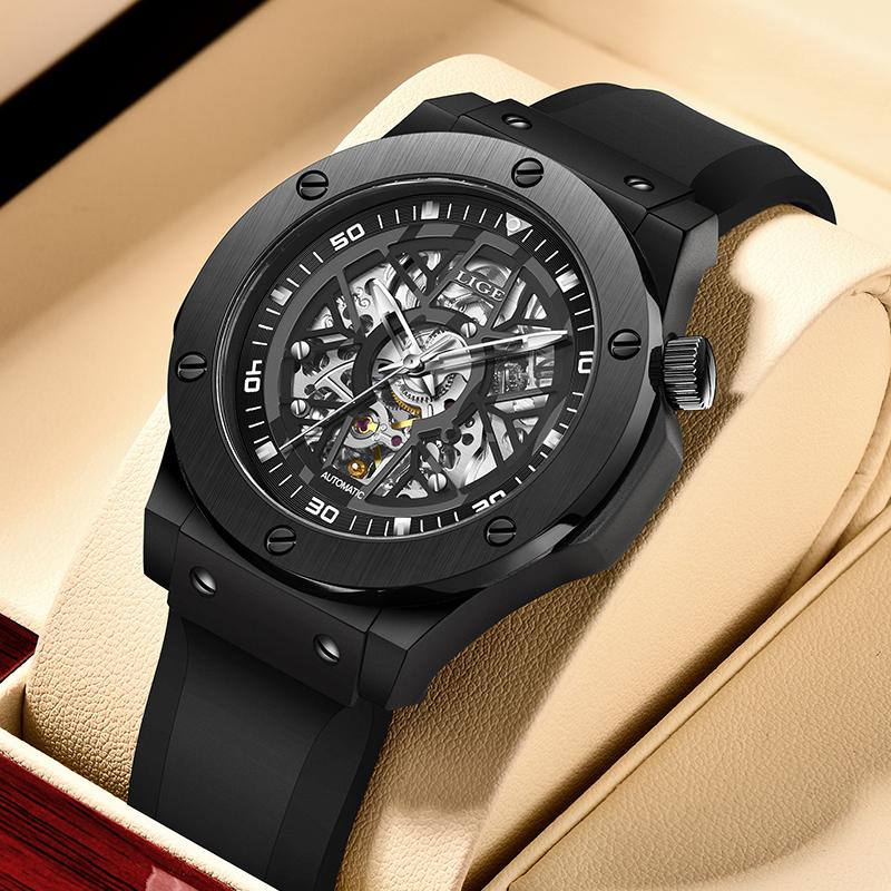 LIGE Fashion Luxury Mechanical Watches for Men Military Casual Sports Silicone Waterproof Luminous Business Automatic Male Watch