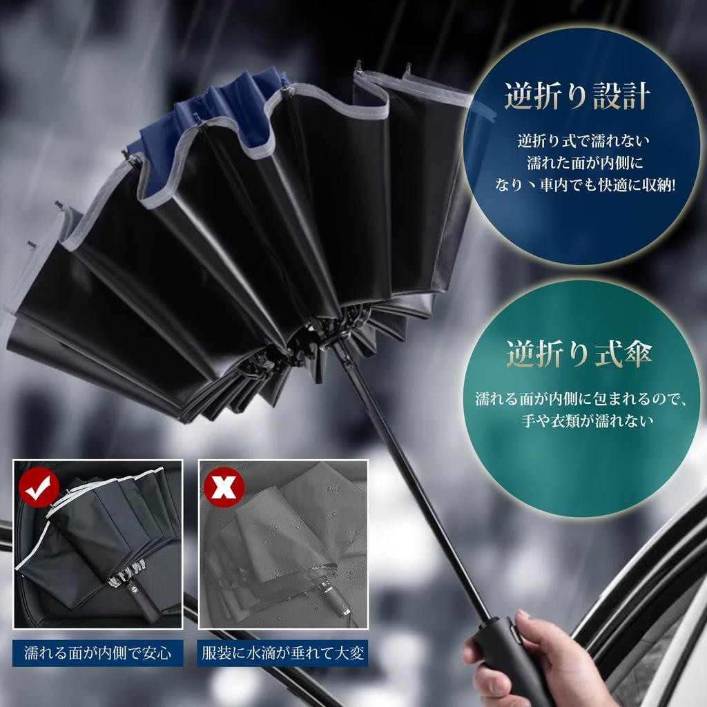Folding Umbrella New 10 Ribs Reverse Folding Automatic Large UV For Both Sunny and Rainy Rainy Season Typhoon Reflective Easy To Includes Storage Navy