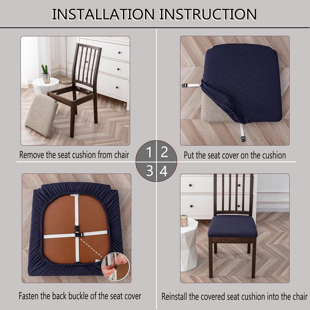 Комплект чехлов для обеденного стула и подушки в клетку жаккард - Всесезонная защита