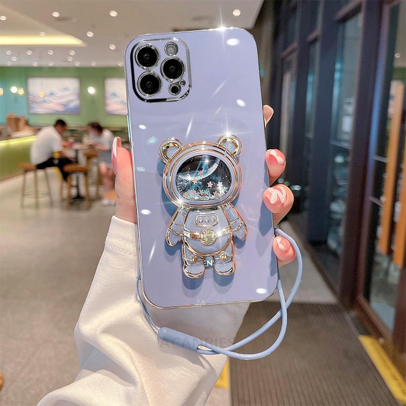 Силиконовый чехол с покрытием Astronaut Holder для iPhone 14 13 11 12 Pro Xs Max Mini Xr X 6 7 8 Plus 14pro 13mini Lanyard Cover Se 2022