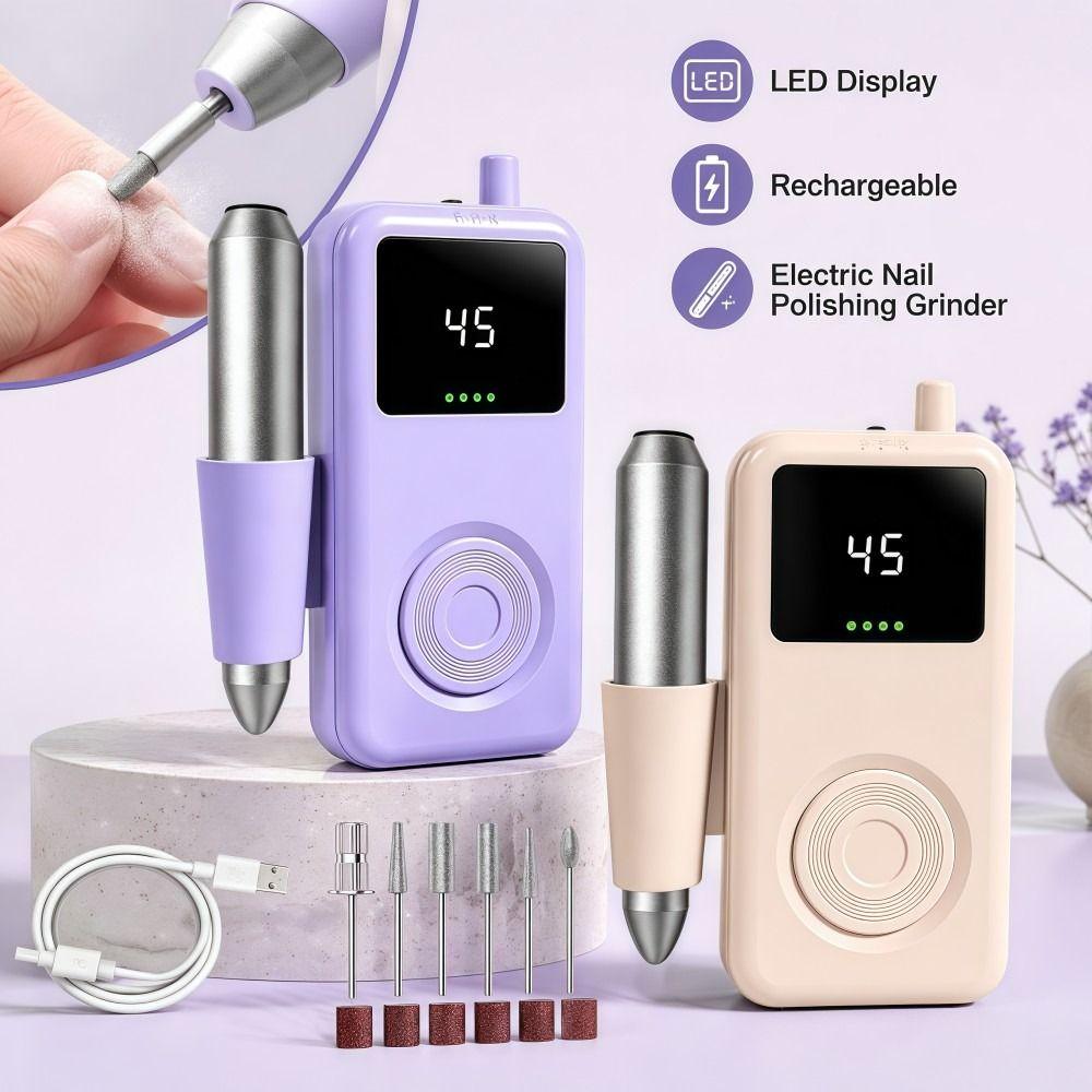 LED Display Electric Nail File 6 Grinding Heads Nail Grinder  Nail Tools