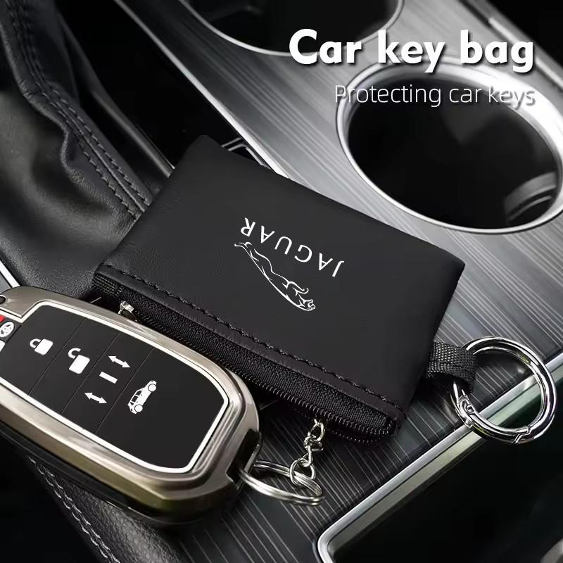 Car Leather Key Wallet Card Bag Emblem keychain Pouch For Jaguar XKR XEL XFL S F XK XJL XJ6 XJS E-Pace I-Pace S-Type X-Type XFR PP21