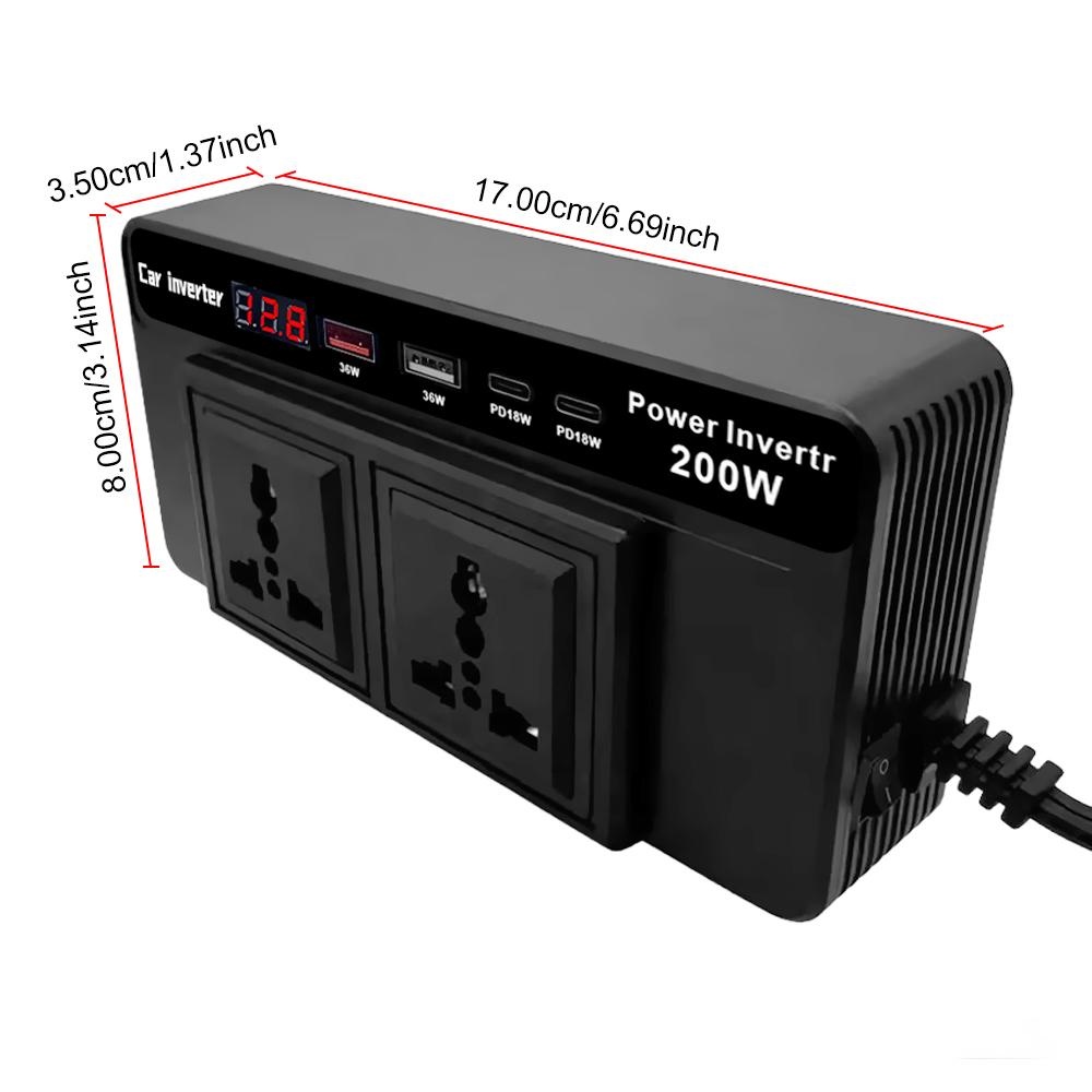 Автомобильный инвертор DC 12V в AC 220V, детектор напряжения, розетка AC с портом зарядки USB Type-C