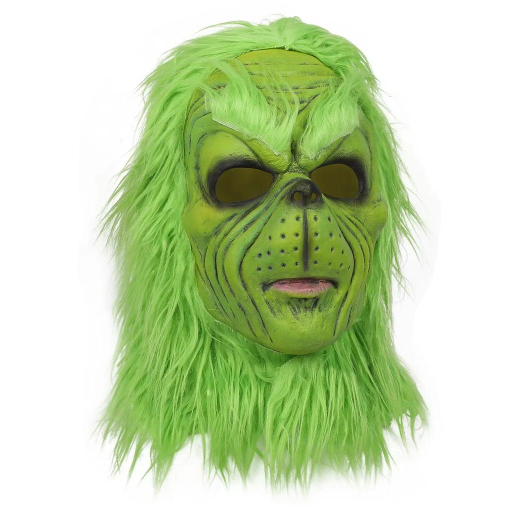 Christmas Role-playing Masks, Christmas Hats Costumes, Green Fur Monster Latex Masks, Adult and Child Role-Playing Clothing Acce