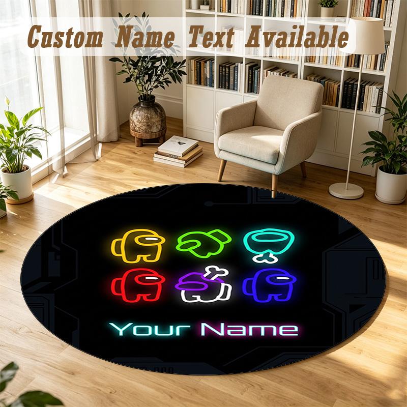 Round Rug Custom NameAmong Us Pattern Non Slip Carpet Home Floor Decor