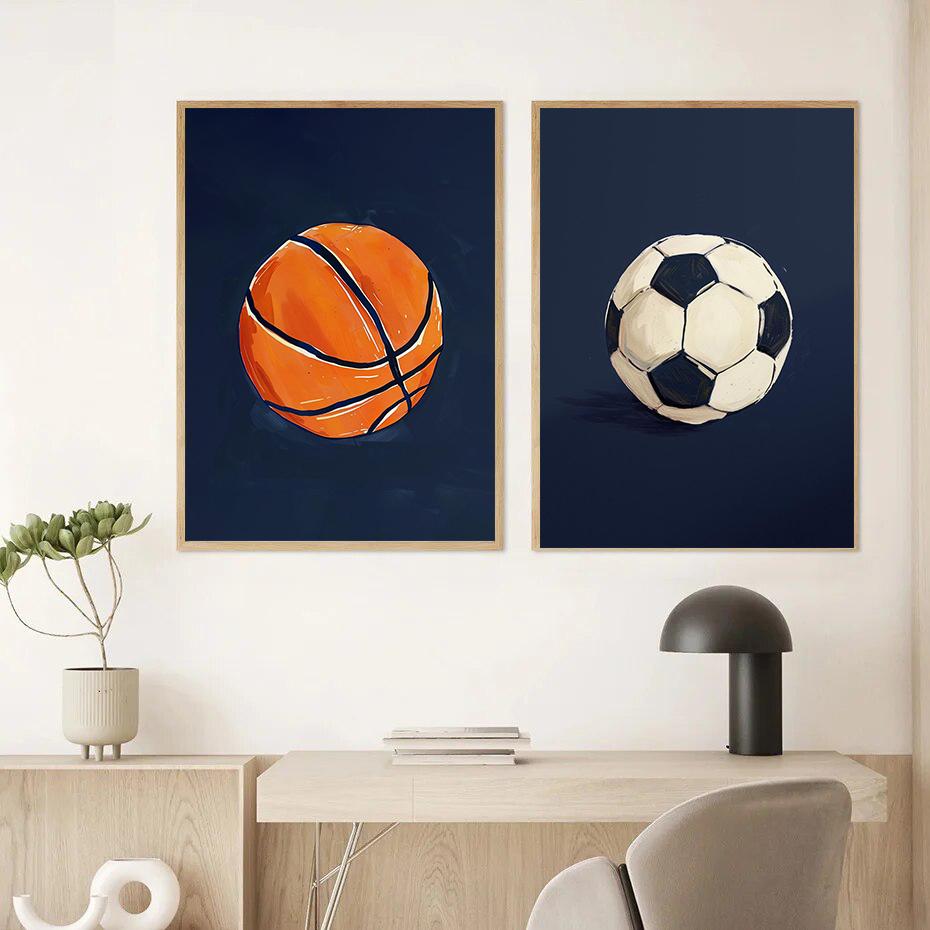 Мультяшный Спорт Футбол Баскетбол Регби Боксерская Перчатка Постер Холст Живопись Настенный Принт для Детской Комнаты Домашний Декор