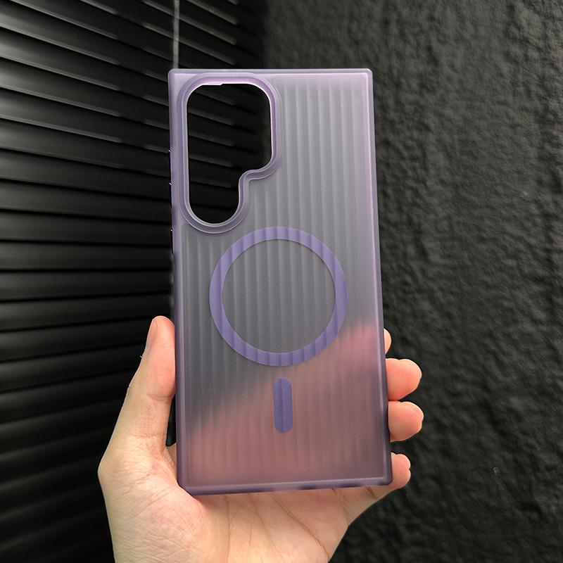 Matte Stripe Translucent Case For Samsung Galaxy S25 S24 S23 S22 S21 Plus Ultra Magsafe Wireless Charge Shockproof Cover