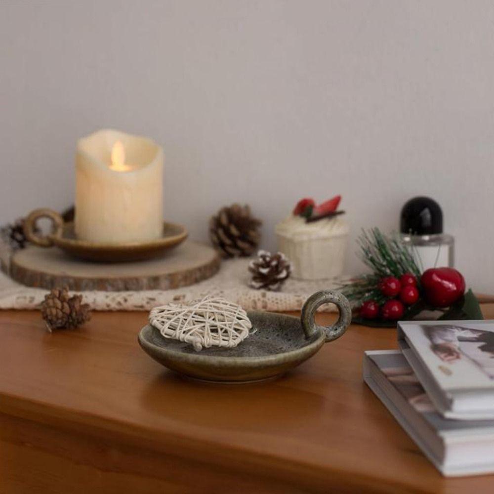 Round Ceramic Candle Plate Retro Style Candle Holder Creative Candlelight Stand Anniversary