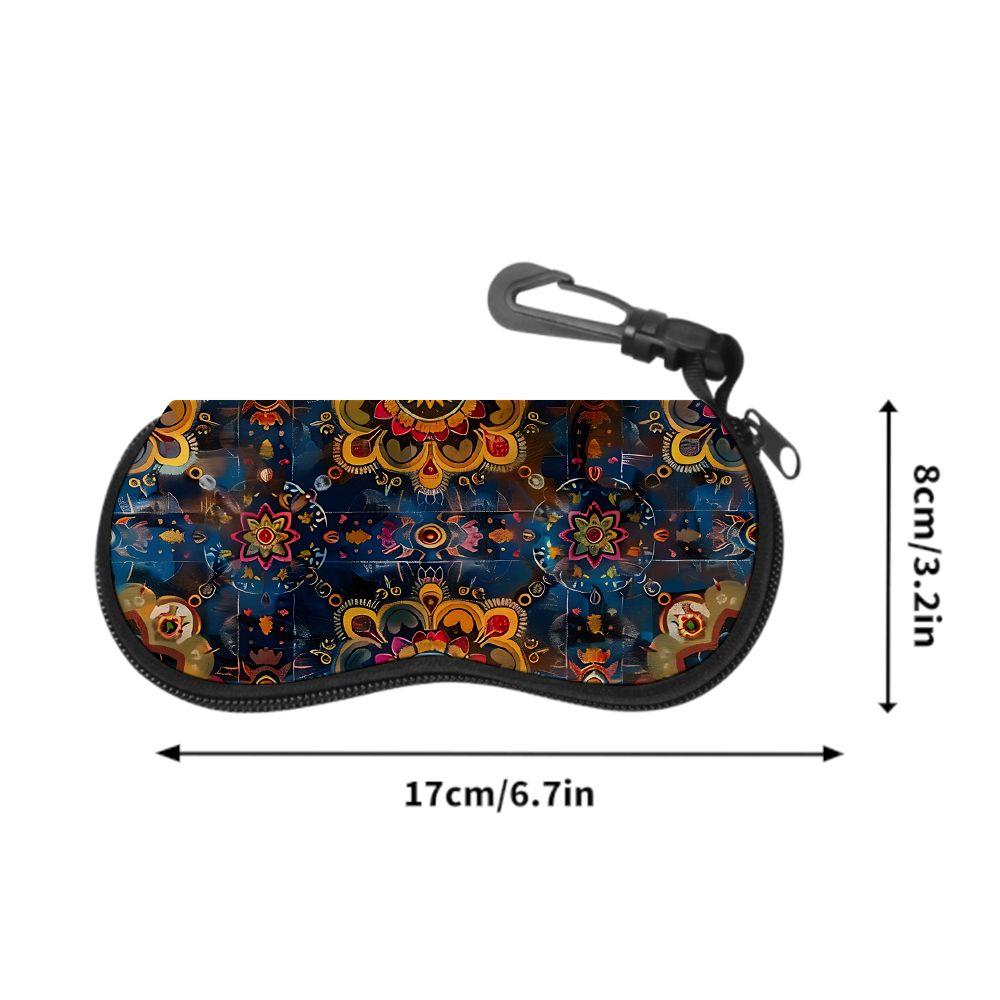 2D-Bohemian Floral Pattern Zipper Sunglasses Case, Vintage Mandala Print Eyeglasses Storage Box, Protective Spectacle Container for Women Travel