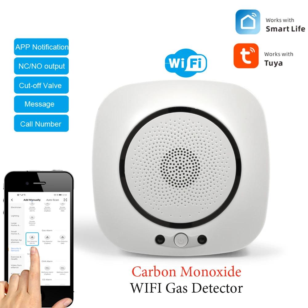 90-220Vac EU Plug WIFI Natural Gas Detector Tuya APP Push Message Coal Gas Sensor LPG Alarm NC/NO Relay Shut Off DN10/15 Valve