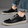 Fashion New Genuine Leather Casual Shoes For Men Basic Comfy Walking Sneakers Soft Comfy Lace-up Breathable Solid Skateboard Men's Shoes